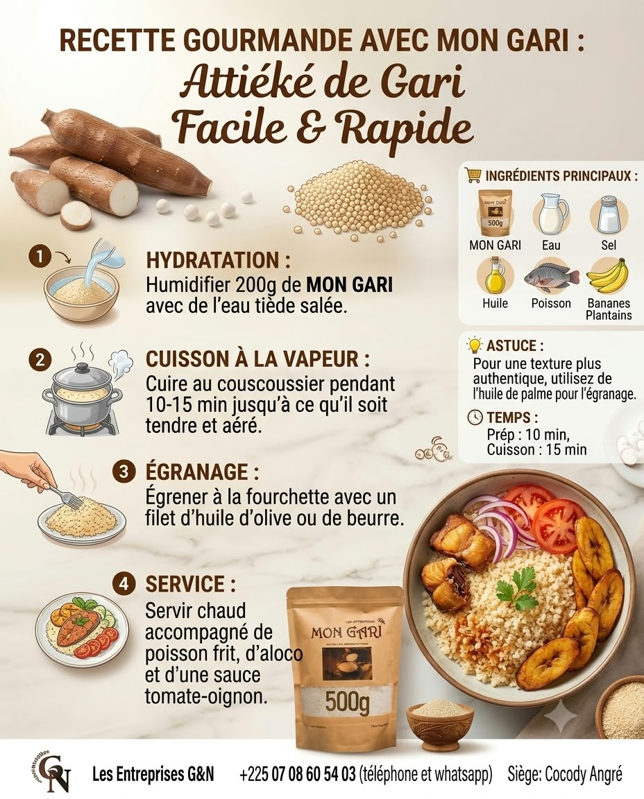 Fiche recette : Attiéké de gari facile et rapide